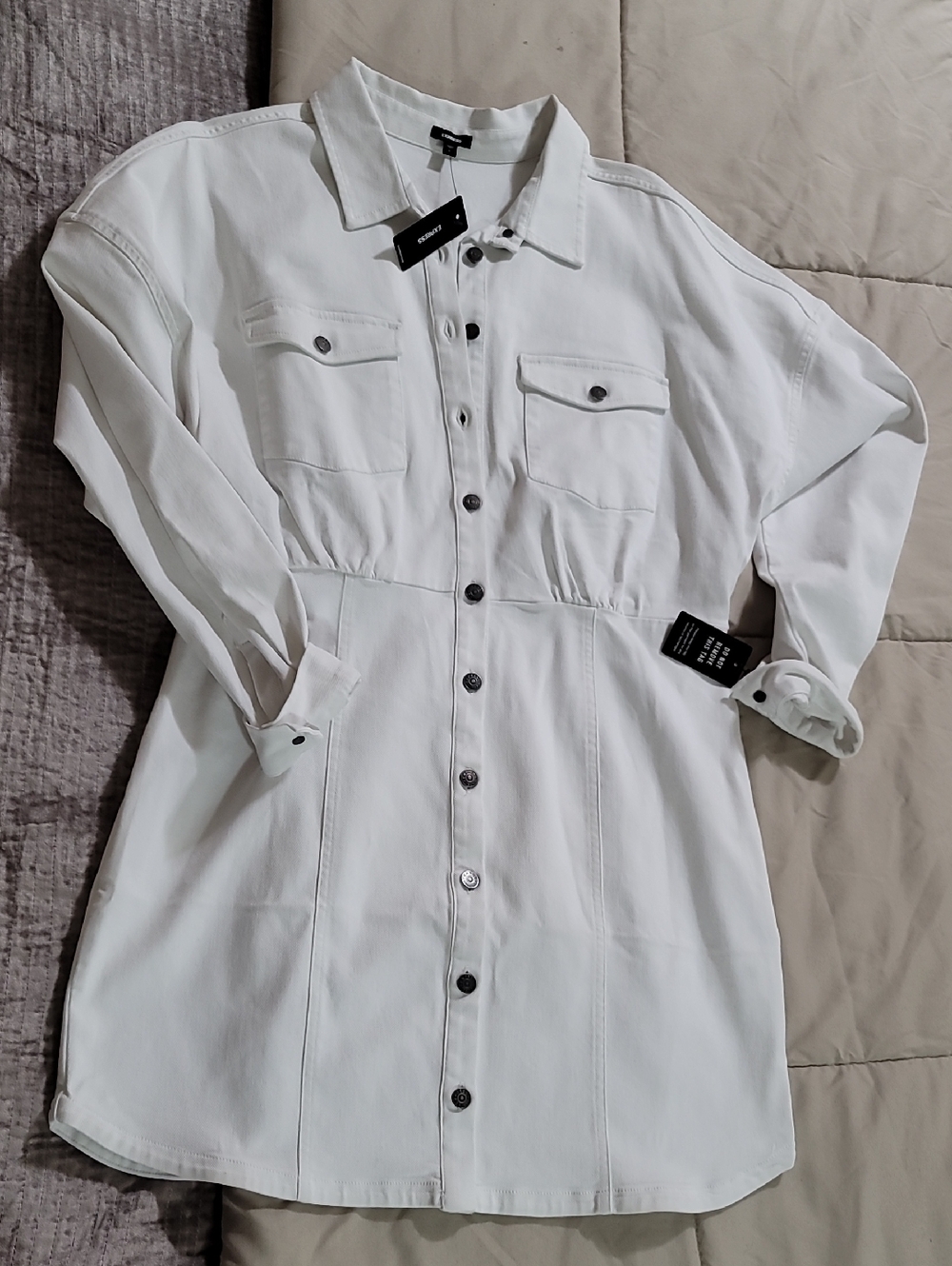 Express White Denim Button-Front Midi Shirt Dress